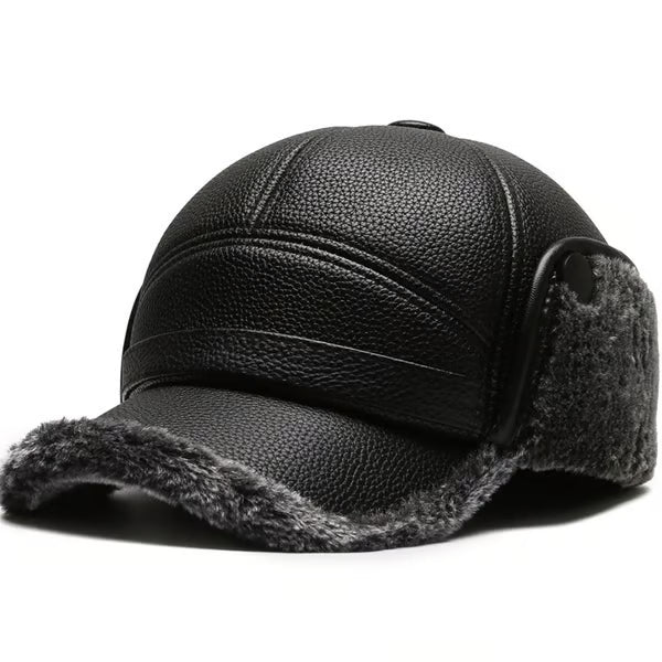 ⛄️🧢Vintage Men's Earflap Winter Hat - Soft Plush Lining Faux Leather Cap