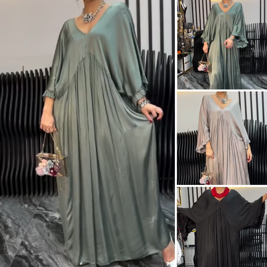 Maxi šaty s výstřihem do V a volánkovými manžetami