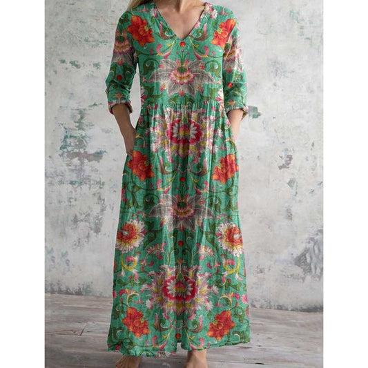 👗Dámské retro šaty s výstřihem do V a dlouhým rukávem