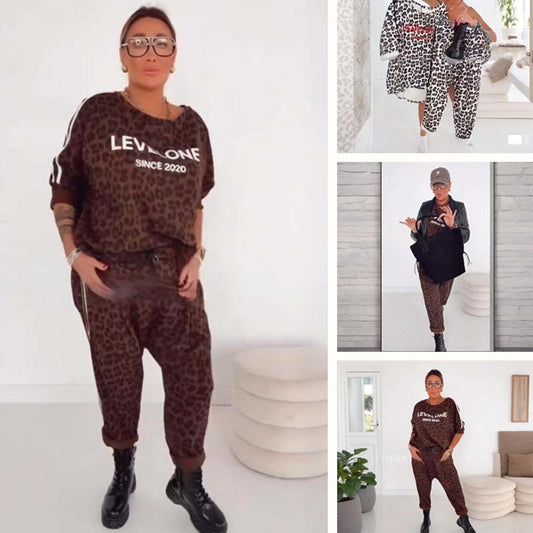 Dámský set s leopardím potiskem – top a kalhoty