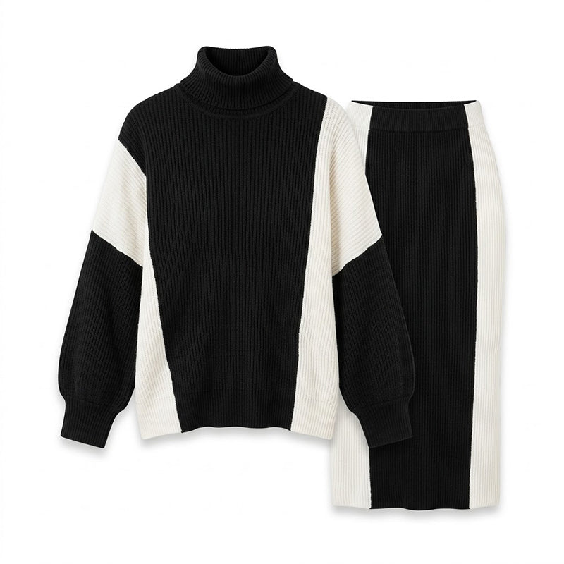 Women's Elegant Turtleneck Sweater and Slim Fit Skirt Set