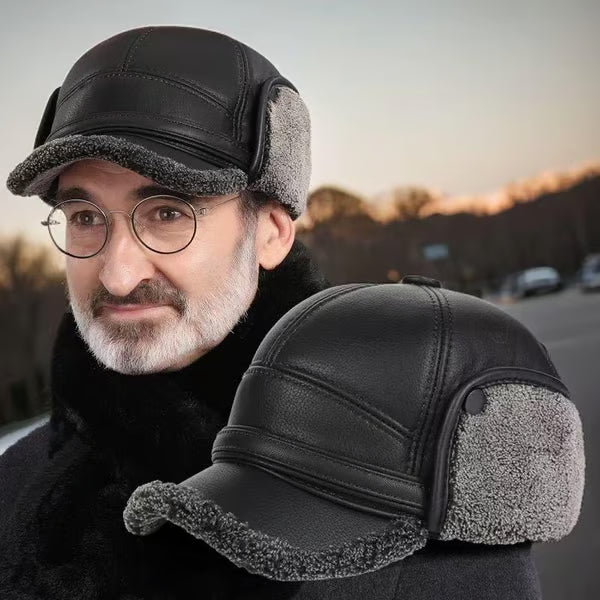 ⛄️🧢Vintage Men's Earflap Winter Hat - Soft Plush Lining Faux Leather Cap