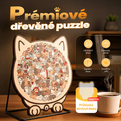 🎅135dílné dřevěné puzzle ve tvaru kočky v barvách Morandiho
