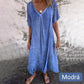 👗Letní volné jednobarevné bavlněné šaty s krátkým rukávem do V