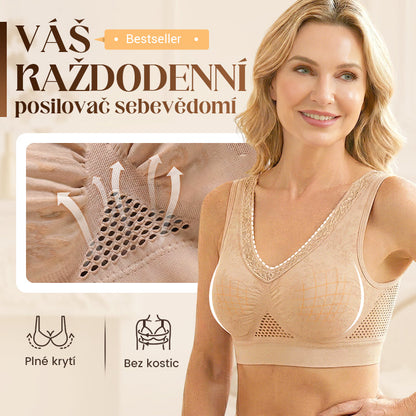 Bezešvá krajková podprsenka s vysokou oporou a prodyšností
