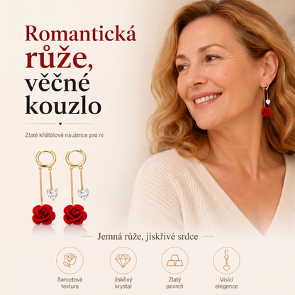 Francouzské vintage visací náušnice s červenými růžemi