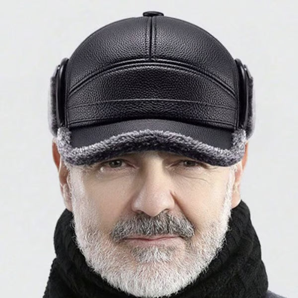 ⛄️🧢Vintage Men's Earflap Winter Hat - Soft Plush Lining Faux Leather Cap
