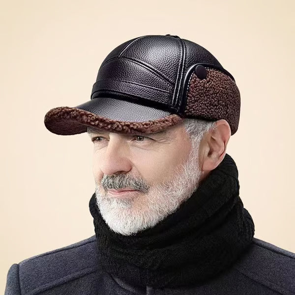 ⛄️🧢Vintage Men's Earflap Winter Hat - Soft Plush Lining Faux Leather Cap