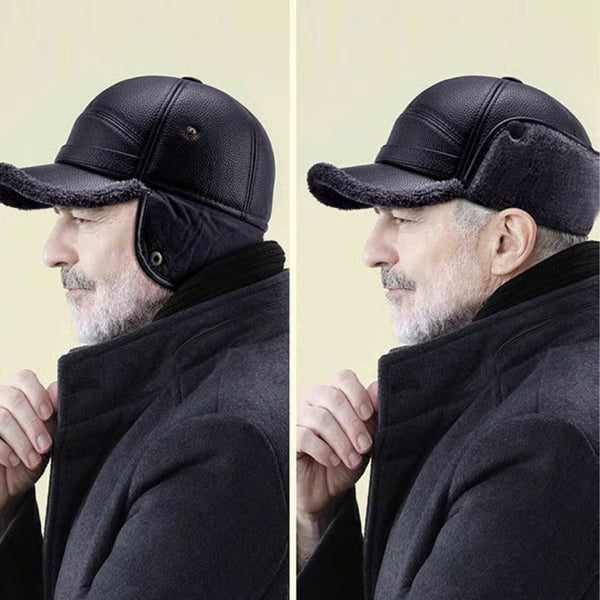 ⛄️🧢Vintage Men's Earflap Winter Hat - Soft Plush Lining Faux Leather Cap