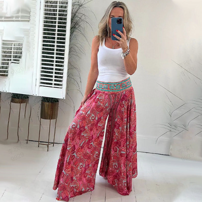 👗Elastické kalhoty v pase s etnickým potiskem