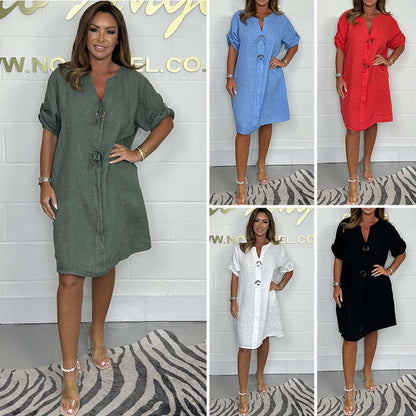 【M-4XL】👗2025 Nový Plus velikost tlačítko do tunika šaty