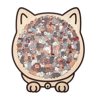 🎅135dílné dřevěné puzzle ve tvaru kočky v barvách Morandiho