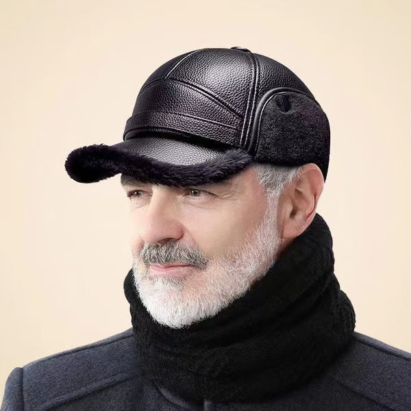 ⛄️🧢Vintage Men's Earflap Winter Hat - Soft Plush Lining Faux Leather Cap