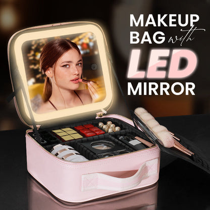 ✨ Dokonalý make-up kdekoli – přenosná kosmetická taštička s LED zrcátkem! ✨