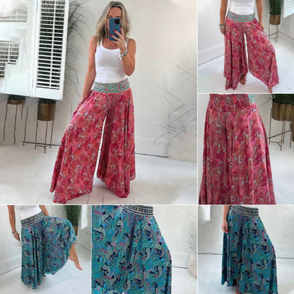 👗Elastické kalhoty v pase s etnickým potiskem