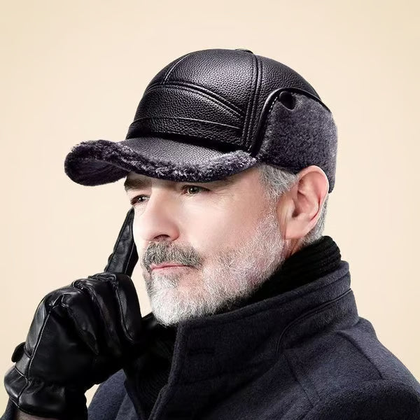 ⛄️🧢Vintage Men's Earflap Winter Hat - Soft Plush Lining Faux Leather Cap