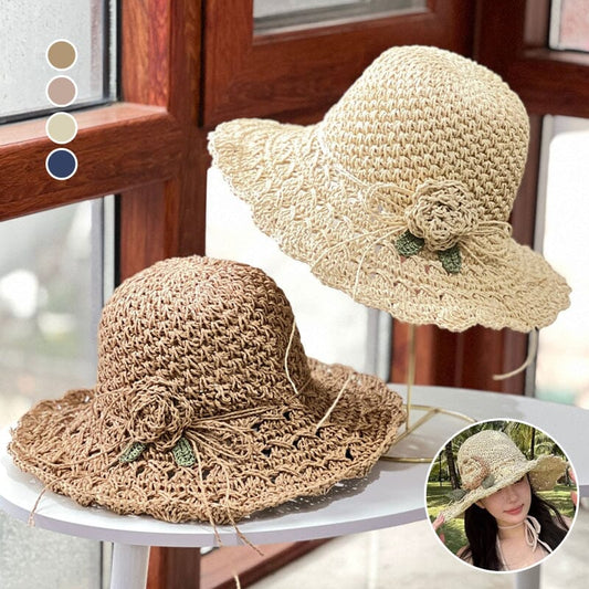 👒 Elegantní ručně pletený slaměný klobouk s volánkem