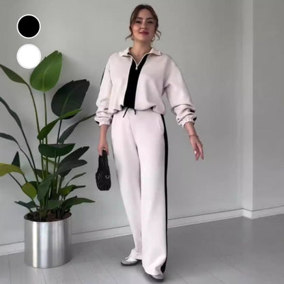 Dámské klopové topy na zip ＆ Kalhoty 2dílná sada