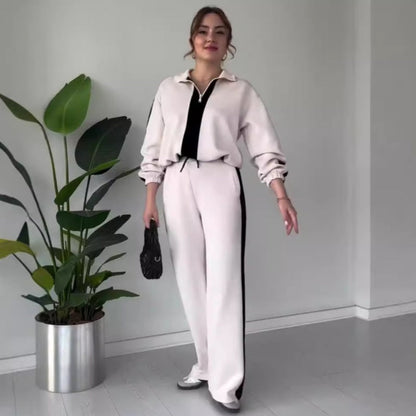 Dámské klopové topy na zip ＆ Kalhoty 2dílná sada