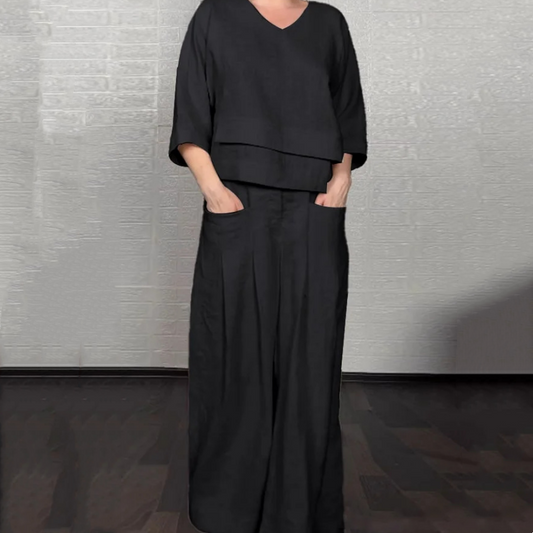 Volné plátno s krátkým rukávem, ležérní dvoudílná sada