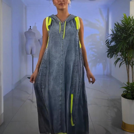 👗Dámské ležérní džínové maxi šaty bez rukávů