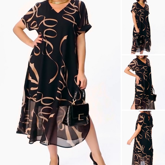 👗Splývavá sukně do V se středně dlouhým výstřihem