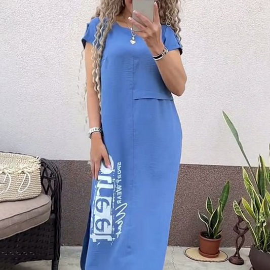 👗Dámské ležérní krátké rukávy boční štěrbinové volné šaty