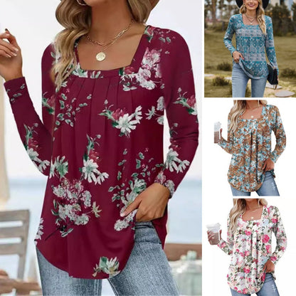 Dámský skládaný tunikový top s květinovým potiskem