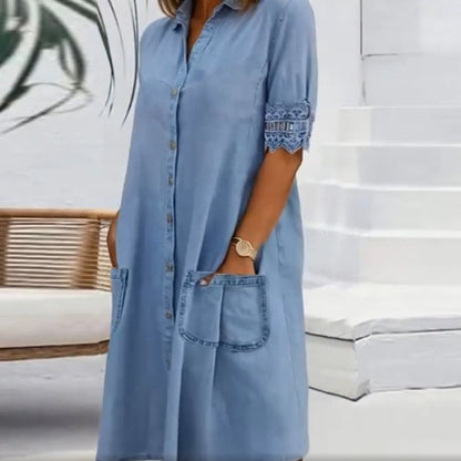 Dámské elegantní jednobarevné džínové šaty