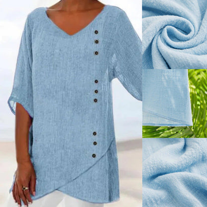 🔥Dámský 100% lněný top s výstřihem do V