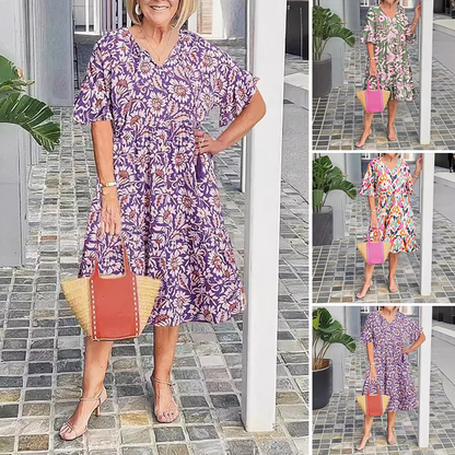 👗Midi šaty s potiskem do V