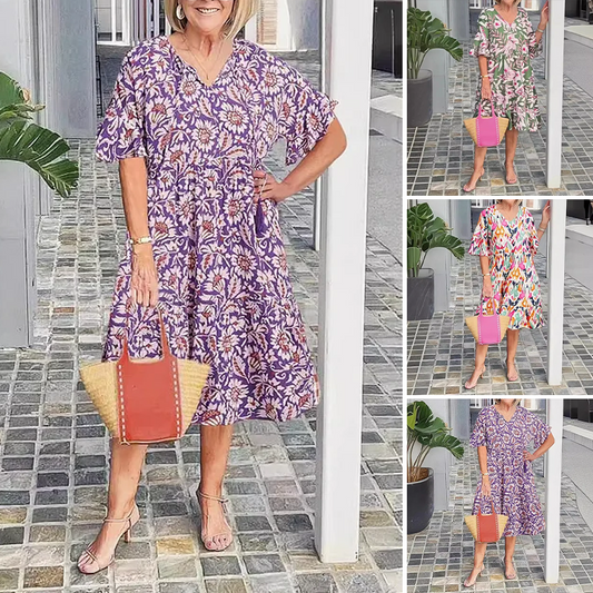 👗Midi šaty s potiskem do V