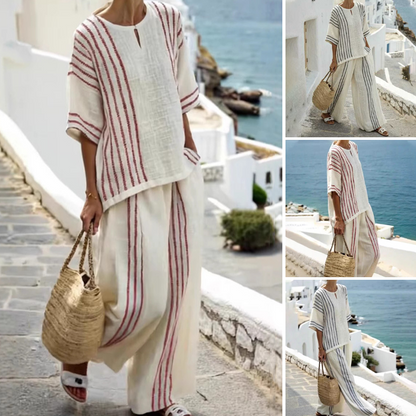 Dámský ležérní pruhovaný top a kalhoty - dvoudílná souprava