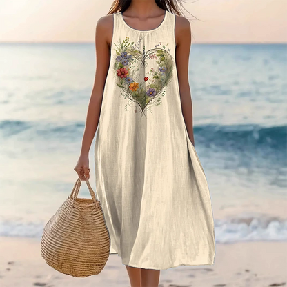 👗Volné šaty bez rukávů s potiskem siluety srdce