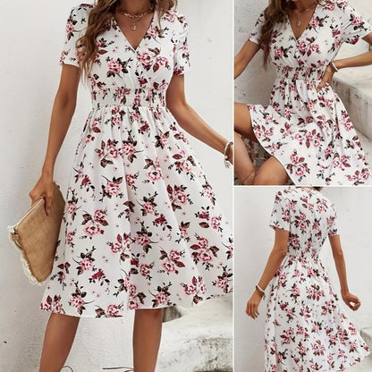 🌸Elegantní květinové šaty s výstřihem do V