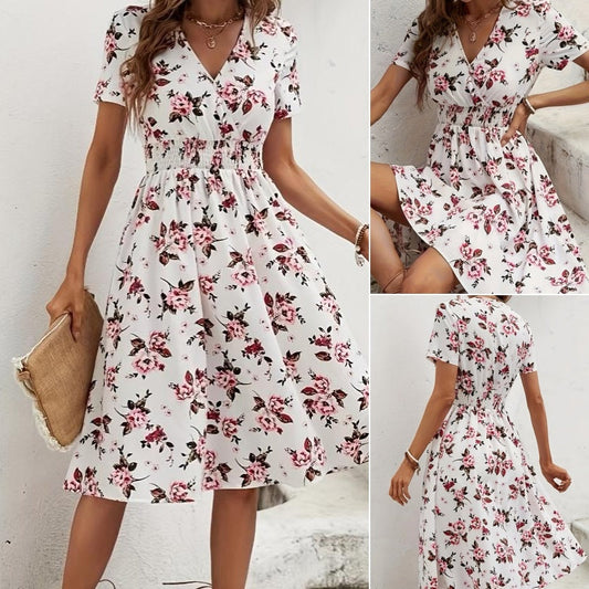 🌸Elegantní květinové šaty s výstřihem do V