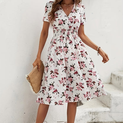 🌸Elegantní květinové šaty s výstřihem do V