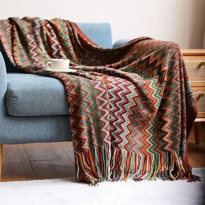 Boho pruhovaná deka s třásněmi