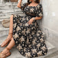 Vintage Gold Floral Print Breathable Flowy Dress with Waisted A-line Hem