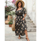 Vintage Gold Floral Print Breathable Flowy Dress with Waisted A-line Hem