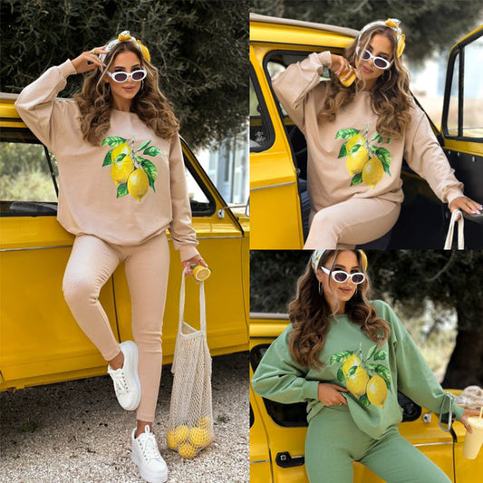🍋Stylová mikina s potiskem a kalhoty, 2dílná sada
