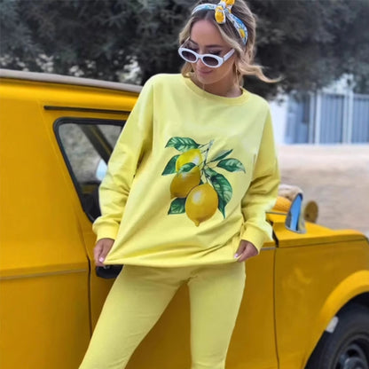🍋Stylová mikina s potiskem a kalhoty, 2dílná sada
