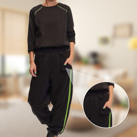 Černá dlouhá rukávová halenka a jogger kalhoty