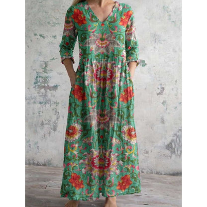 👗Dámské retro šaty s výstřihem do V a dlouhým rukávem