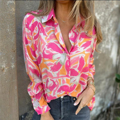 Umělecká květinová košile – klasický límec a volný střih