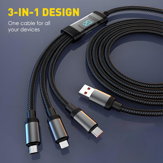 ⚡120W 3-v-1 kabel pro rychlé nabíjení s digitálním displejem