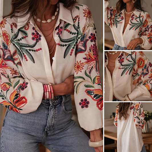 Дамска риза с флорален принт и ревера