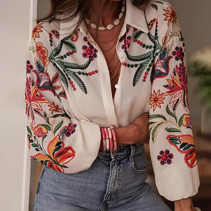 Дамска риза с флорален принт и ревера