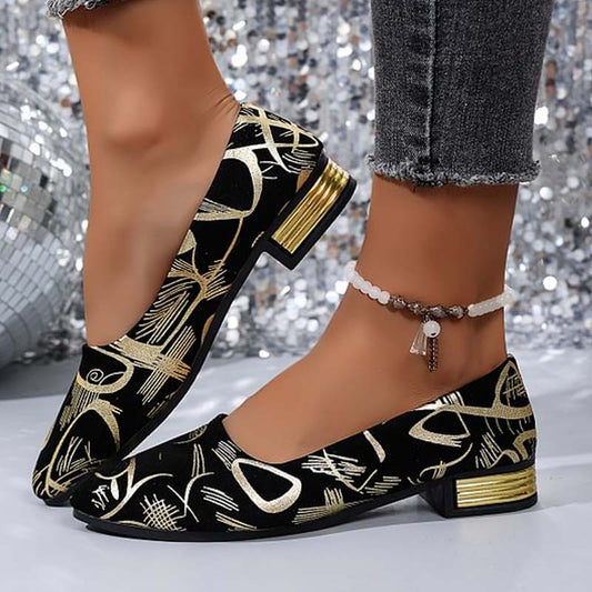 👠Dámské módní boty s špičatou špičkou, nízkým podpatkem a vzorem