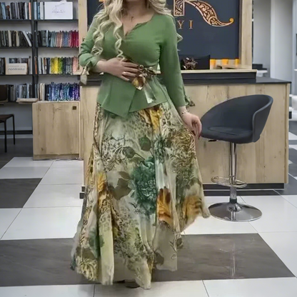 💜Elegantní top a květinová sukně, 2dílná sada
